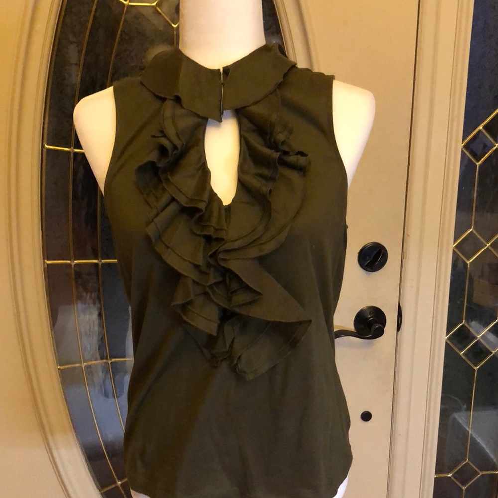 Ralph Lauren Olive Ruffle Sleeveless Top